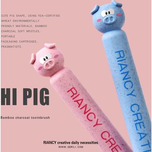 Natural 1pc Bamboo Cartoon Cute Pig Toothbrush Soft Brush Degradable Oral Care Nano-Antibacterial Lovely Mini Heads For Adult