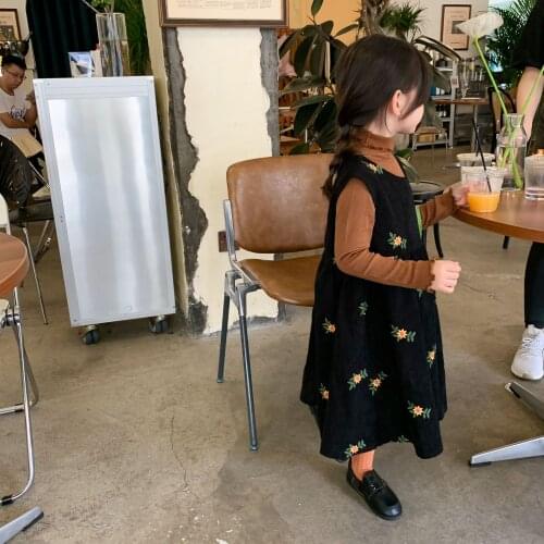 2021 Autumn New Childrens Clothing Girls' Flower Embroidered Corduroy Vest Dress Autumn Children Shirt