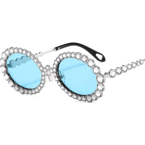 New Gorgeous Women Sunglasses Crystal Rhinestone Frame Round Eyewear UV400 Mirror Lens Vintage Design Summer Sun Glasses