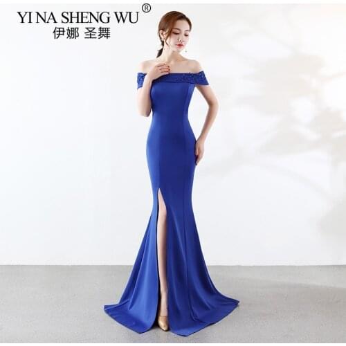 New Mermaid Long Dress Sexy Side Split Boat Neck Embroidery Banquet Bride Reception Gown For Wedding Abiti Da Cerimonia Da Se