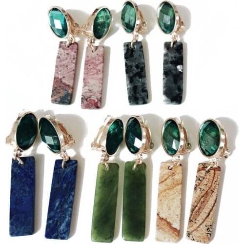 New Rectangle Natural Lazuli 5 Colors Stone Clip Earring