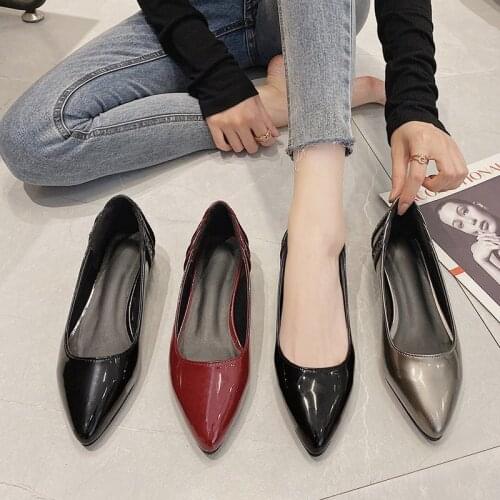Plus Size 41 Ol Office Lady Shoes Women Flats Pointed Toe Boat Shoes Back Bling Ladies Shoes Low Heels Dress Shoes Autumn 8635G