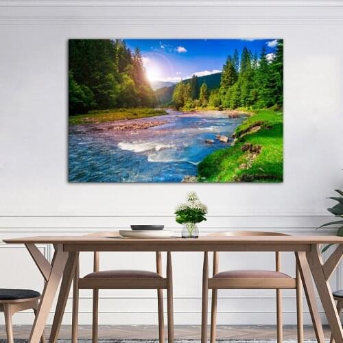 Large Wall Art Decor Poster Painting On Canvas Print Pictures Mountain River with Rainbow Outdoor Nature Scenery Drop shipping