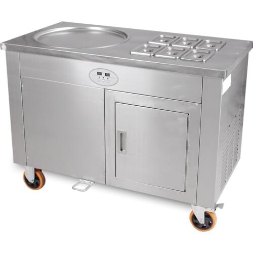 Commercial Fried Ice Cream Maker Roll Fried Yogurt Machine with 400mm Pot and 6 Cold Storage Buckets Fried Milk Roller CBJY-1D6A