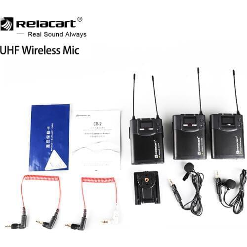 Relacart CR1 CR2 Mic UHF Dual Channel Video Wireless Transmitter System Microphone for Video interview Recording VS BOYA WM8