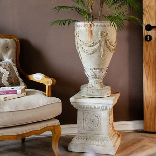 Retro Roman Curtain Pattern Large Flower Pots Villa Embossed Bow Texture Flower Pots Decoration Courtyard Balcony Outdoor Garden