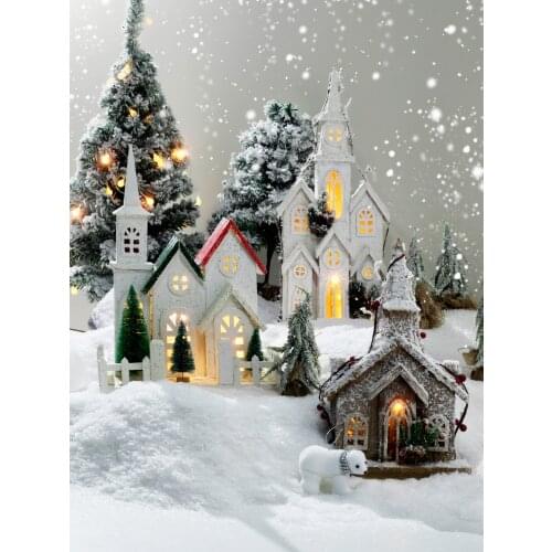 Christmas decoration wooden house snow scene castle with light small house atmosphere scene layout table decorations window wood