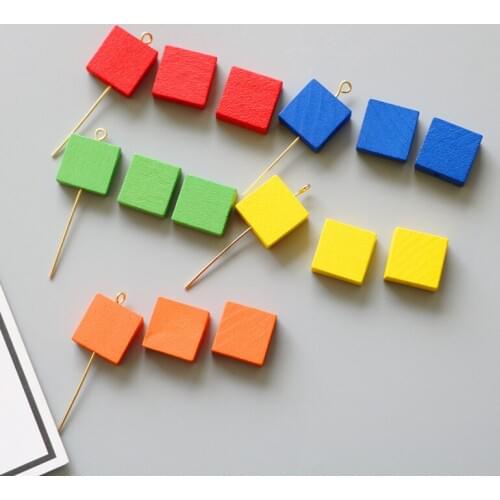 SEA MEW 50 PCS 15mm Wood Square-shape Beads Flat Beads Loose Beads For Jewelry Making