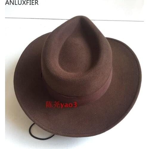 B-9000 Mens Fedoras Wool Hat Adult Woolen Wide Brim Cowboy Hats Original Single Anti-wrinkle Cowboy Hat Wide Brim