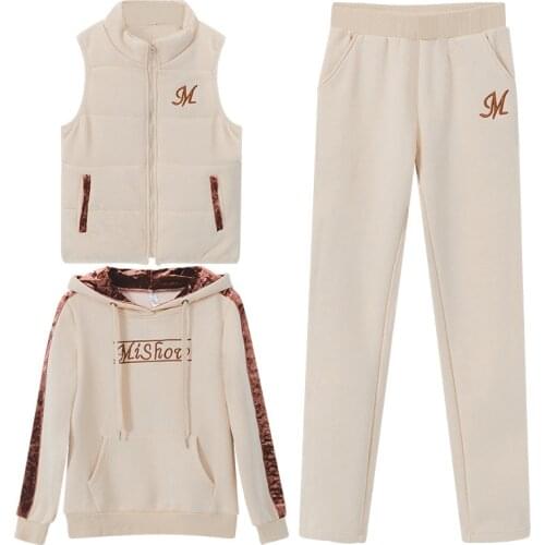 Sport Suit Women Plus Fleece Hoodie Sweater Three-Piece 2020 New Fashion Warm Plus Size Autumn And Winter Casual Wear