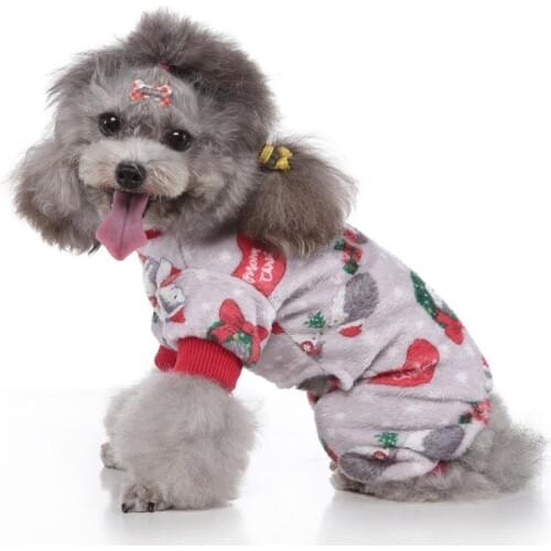 Warm Dog Clothes 4-legged Pet Christmas Outfits Cartoon Pattern Heart Hedgehog Costume Small Medium Soft Cold Weather Jumpsuit