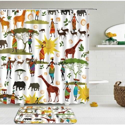 2Pcs/Set Indian Bohemia Woman Printing Shower Curtain Set Mat Waterproof Bath Curtain+Non-slip Mat Toilet Bathroom Home Decor