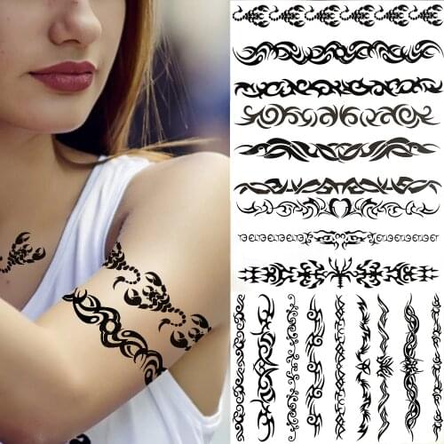 Thorns Scorpion Temporary Tattoos For Women Men Adults Black Henna Totem Tribal Tattoo Sticker Fake Bracelet Tatoo Self Adhesive