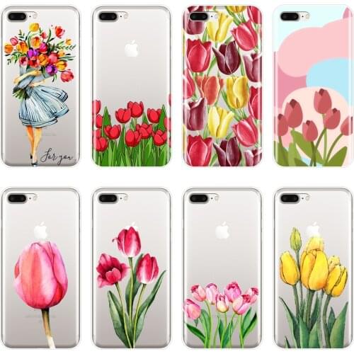 Back Cover For iPhone X XR XS MAX 8 7 6S 6 S Silicone Soft Flower Girl Tulip Floral Phone Case For Apple iPhone 8 7 6S 6 S Plus