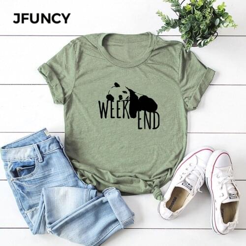 JFUNCY Cute Cartoon Panda Print Plus Size Women Loose Tee Top 100% Cotton Summer T-Shirt Woman Shirts Fashion Casual Pink Tshirt