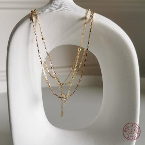 925 Sterling Silver Bohemian Multi-layer Chain Necklace Women Vintage Traditional 18k Gold Jewelry Accessories Girlfriend Gift