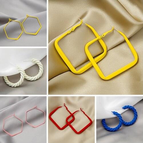 Punk Square Big Earrings Candy Color Earrings Round Twisted Geometric Hoops Hexagon for Women 2021 Jewelry M4