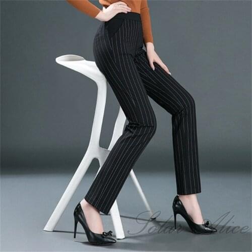 Free shipping 2020 womens spring and autumn new vertical stripes straight casual pants elastic waist plus size stretch pants
