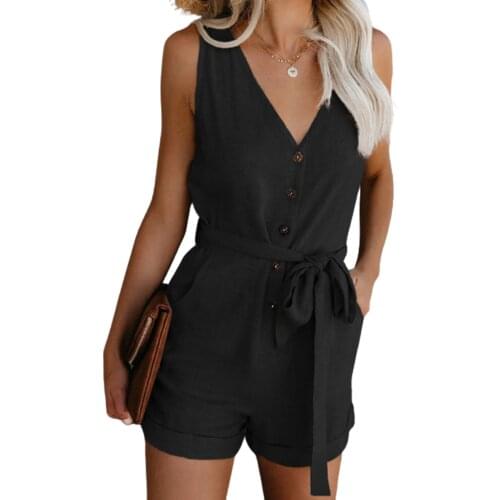 Large Size Fashion With Sashes Solid Half Pants Jumpsuit Women Summer New Casual Loose V-Neck Sleeveless Splice 5XL Jumpsuits