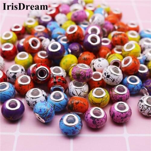 10PCS 16MM Flower Ceramic Round Core Mixed Color Resin Glass Murano Spacer Bead Fit For Pandora Bracelet Pearl Beads