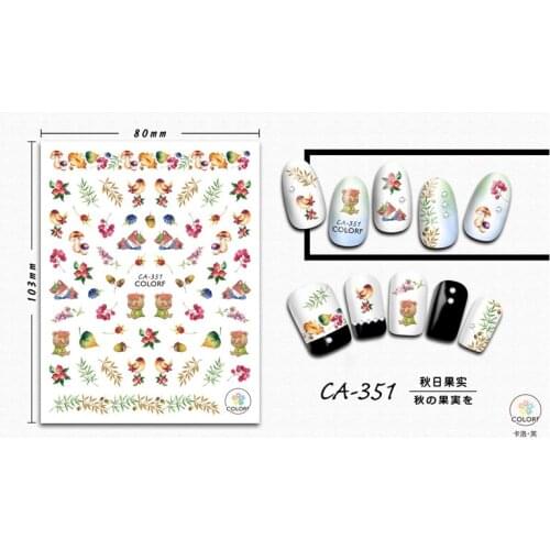 10PCS Cucumber Bunny Squirrel Sun Flower Leaf Yellow Leaf Nail Sticker Manicure Slider Decoration Accessories Decal Sticker