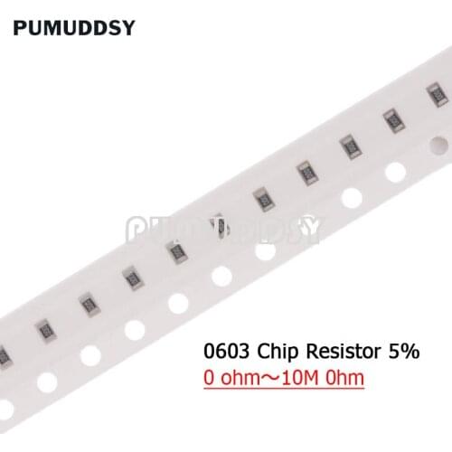 100PCS 0603 5% SMD Resistor 0R ~ 10M 1/10W 0 1 10 100 150 220 330 470 Ohm 1K 2.2K 10K 100K 1M 0R 1R 10R 100R 150R 220R 330R 470R