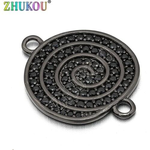 18*23mm Brass Cubic Zirconia Round Charms Connectors DIY Jewelry Findings Accessories, Hole: 2mm, Model: VS242