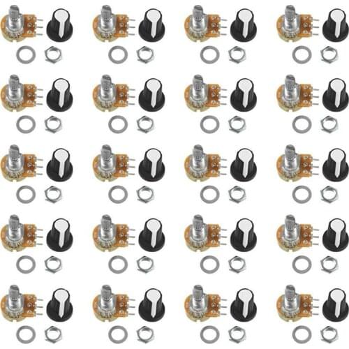 20pcs/lot B10K 10K Rotary Taper Potentiometer with Black Knob(WH148) Audio Kit Variable Resistors Single Turn Potentiometer
