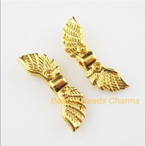 30Pcs Gold Color Angels Wings Spacer Beads Charms 7x22mm