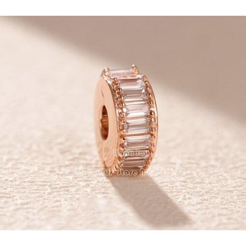 Alissa 2018 Winter Rose Gold Ice Formation Clip With Clear CZ Charm Beads Fit Original Women Pandor Bracelet
