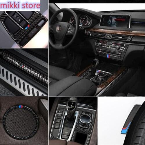 Carbon Fiber Car Inner Console Gear Shift Box Frame CD Panel Reading Light Cover Trim Stickers for BMW X5 X6 F15 F16 Accessories