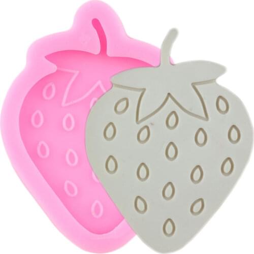Shiny Strawberry Phone Grip Silicone Mold Keychain Epoxy Resin Badge Reel Jewelry Pendant Molds Chocolate Candy Fondant Moulds