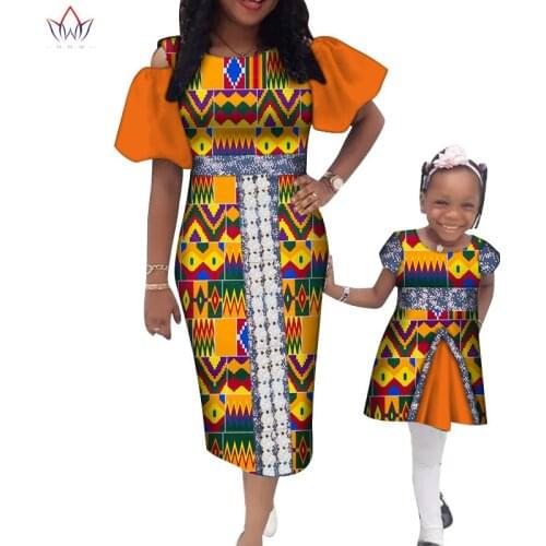 BRW New Fashion African Family Matching Clothes Mother and Girl Family Clothing Sets short Sleeve african clothing 6xl WYQ541