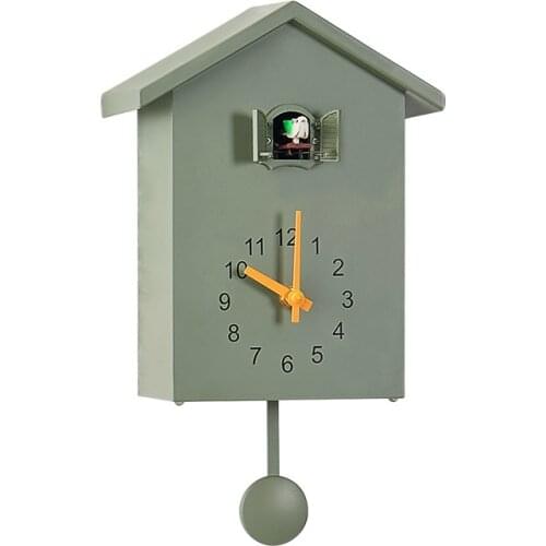 Modern Design Cuckoo Clock Simple Nordic Green Plastic Wall Watch Creative Record Numeric Reloj Pared Clocks with Bird EB50WC