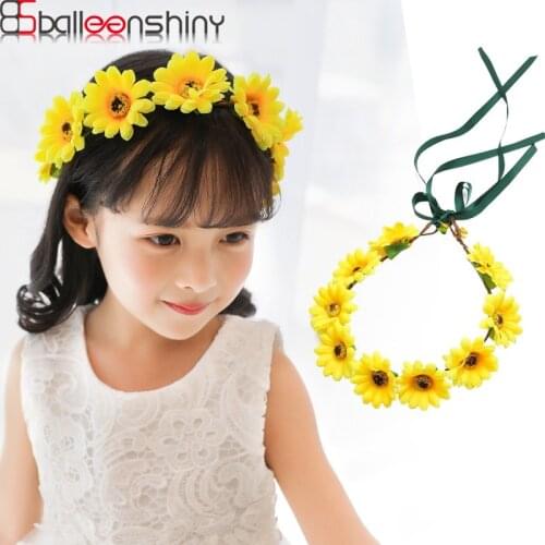 BalleenShiny Kids Headband Sunflowers Wreath Child Daisy Crown Headwear Pricesses Hair Accessories Wedding Photograph Props