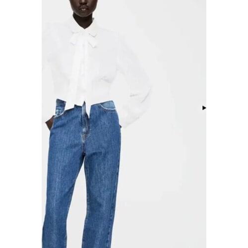 Hot sale ladies pure white shirt bow tie shirt long sleeve office occupation career blouse