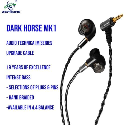 Zephone Dark Horse - 4.4 balanced Audio Technica upgrade cable suited for IM02 IM07 SE215 LS200 IT03 N3AP