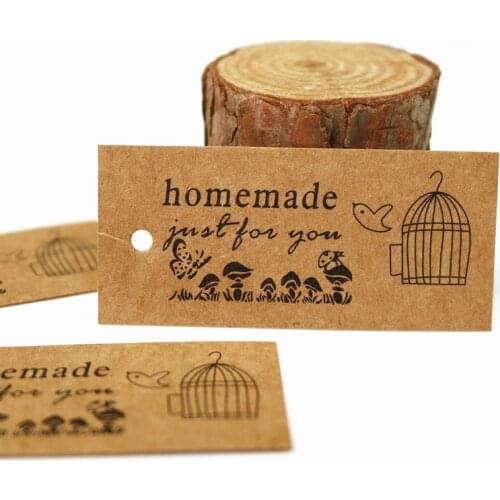 50pcs Bird Cage Homemade DIY Kraft Gift Tag Party Wedding Message Gift Tag Hang Tag Craft Cards Label Hemp String Included
