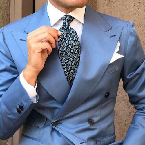 Custom Made Blue Suit Men Peaked Lapel Designs Men Attire for Wedding Groom Tuxedo Costume Homme Slim Fit Terno Masculino 2Piece
