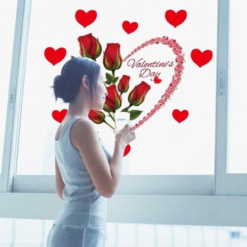 Red Rose Love Heart Wall Stickers Romantic Valentines' Day Wall Poster Bedroom Living Room Wallpaper Art Mural Decor Wall Decals