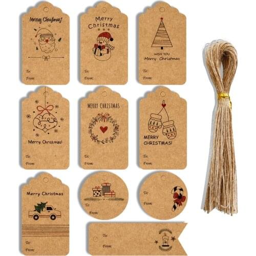 50sets Christmas Vintage Paper Tags Creative Santa Claus Snowman Deer Gift Tags 10 Patterns DIY Packaging Hang Tag Garment Label