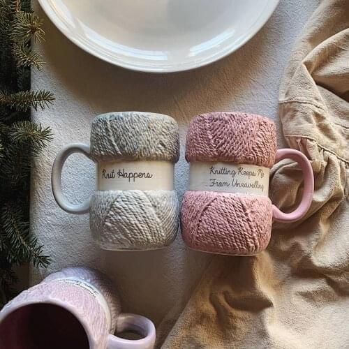 Creative Colorful Wool Ceramics Mugs Coffee Cup Milk Tea Office Mug with Handle Home Office Drinkware Birthday Gifts for Friend