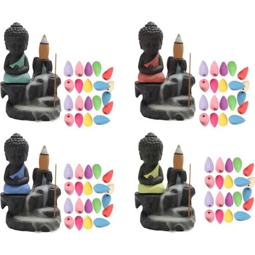 1pc Buddha Incense Burner Purple Clay-Ceramic Little Monk Censer Little Monk Waterfall Backflow Stove Holder Home Decoration