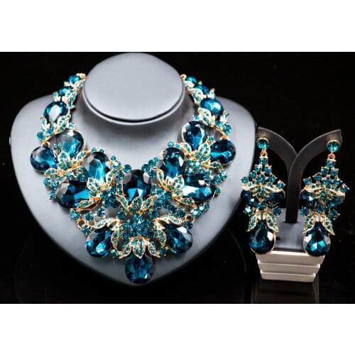 Lan palace fashion gold color jewelry rhinestone Austrian crystal necklace and earrings for wedding six colors free shipping