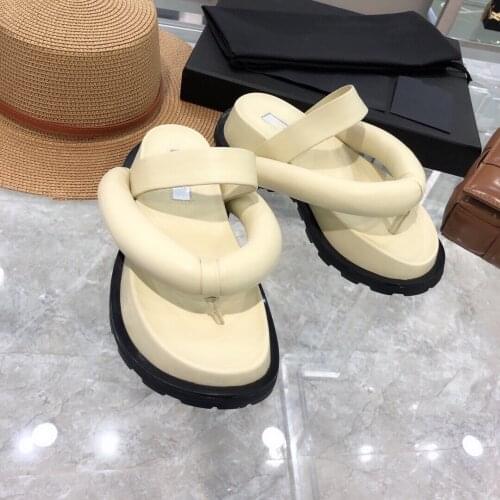 INS Summer Woman Slippers Platform Flip-Flops Genuine Leather Zapatillas Mujer Casual Women Loafer Outdoor Chaussure Femme 2021