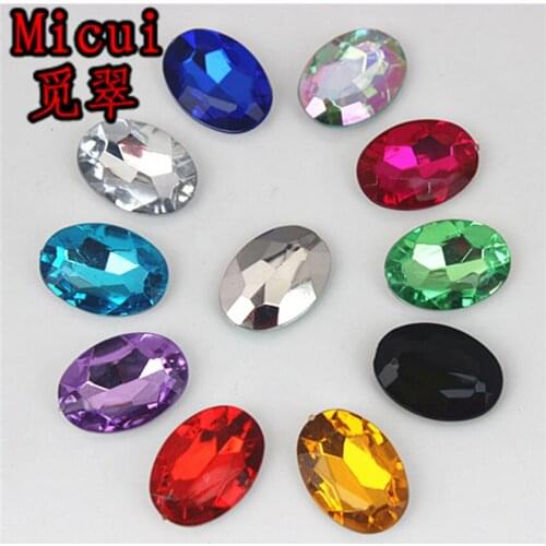 Micui 60pcs 13*18mm Oval pointback acrylic rhinestones diy acrylic beads for clothing garments phone bags ZZ271