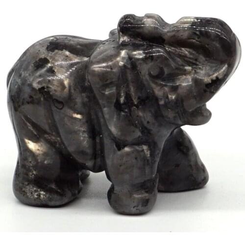 Elephant Figurines Craft Carved Natural Stone Larvikite Labradorite Mini Animal Statue Decor Chakra Healing 1.5 Inch