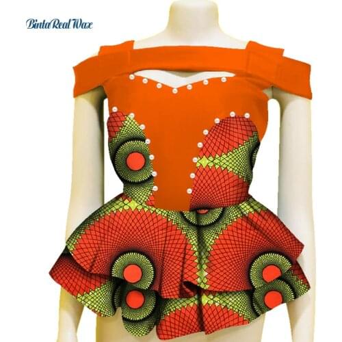 Fashion Shirt African Print Top for Women Bazin Riche Pearls Double Ruffles Top 100% Cotton Dashiki African Clothing WY3605