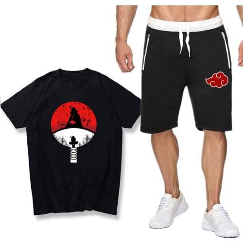 Mens Short sleeve Anime Kakashi Sasuke Summer Mens Leisure style Harajuku high quality Cotton T Shirts pants suit Sportswear