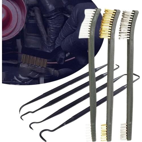 Pick Car Brush Set Double-headed 4 Nylon Picks and 3 Wire Brushes Multipurpose Car Detailing Cleaning Car Wash Auto Accessories